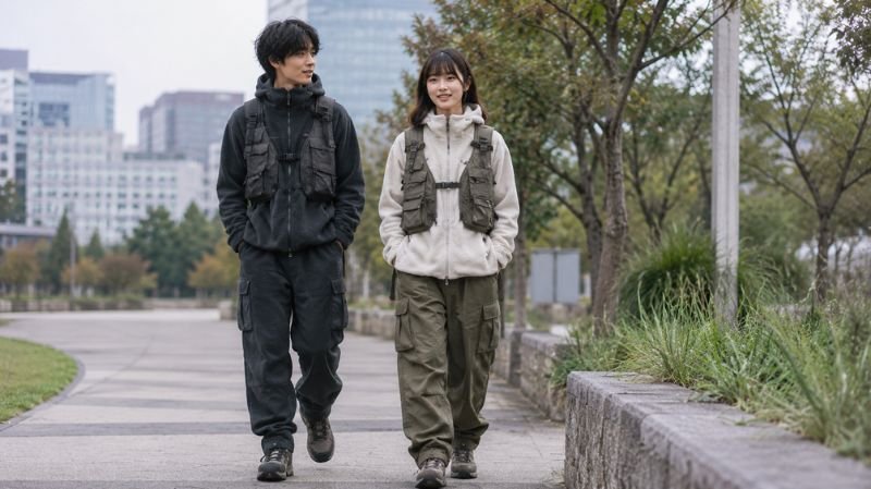 Japanese Gorpcore fashion featuring hiking jackets and cargo pants