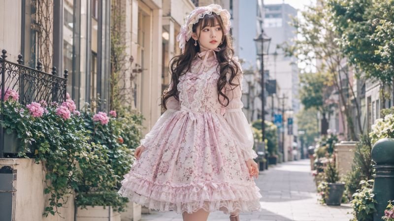 Japanese Lolita fashion with lace dresses and elegant Victorian styling