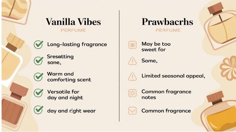 Infographic comparing Vanilla Vibes and Prawbarchs perfumes with pros and cons.