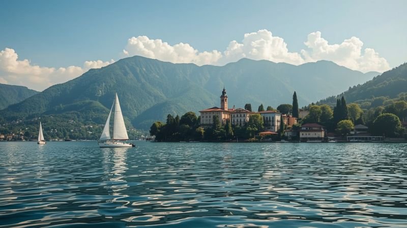 Romantic Lake Como wedding destination with serene blue waters, historic lakeside villas, sailing boats, and mountain views in Italy.
