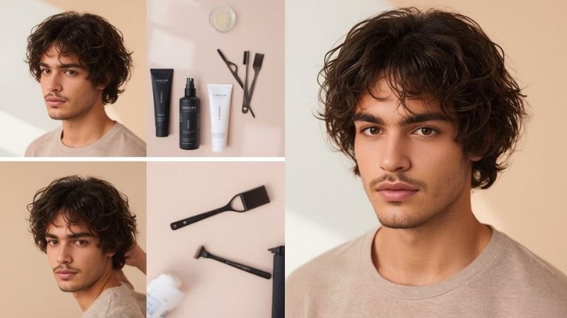 How to Style Curly Hair For Men: Easy Grooming Techniques Men’s curly hair styling process with products and tools for defined, healthy curls.