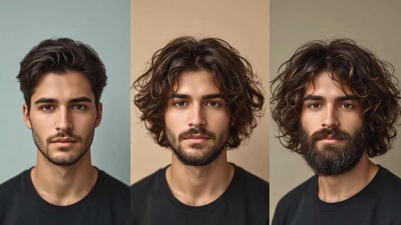 How to Style Curly Hair For Men: Easy Grooming Techniques Three stages of curly hair length in men, from short to long, styled with natural definition.