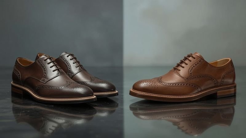 What is the Most Expensive Shoe in the World? Two pairs of brown leather brogue dress shoes displayed on a reflective surface against a neutral background.