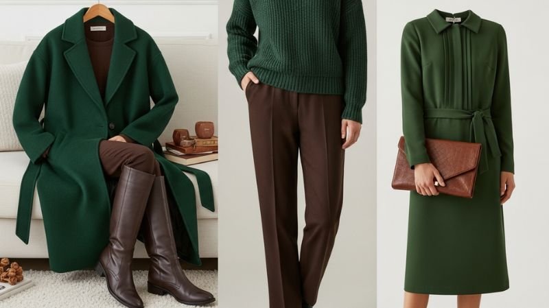 Does Green and Brown Go Together for Outfits? Forest Green and Chocolate Brown outfit inspiration with elegant, earthy tones styled for modern street fashion looks