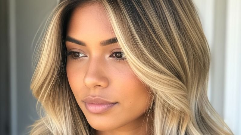 Honey Blonde Balayage with soft blended highlights and face-framing layers for a natural sun-kissed look