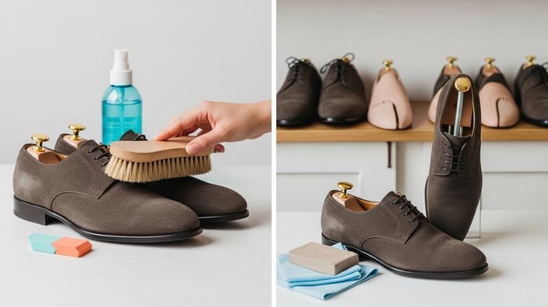Brushing suede shoes with care tools, How to Care for Suede Shoes to Keep Them in Good Condition at home