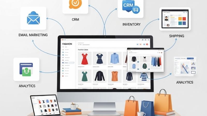 How Much Does a Shopping Cart Cost for Fashion Retailers? Fashion eCommerce platform integrating email marketing, CRM, inventory management, shipping, and analytics tools for online store automation.