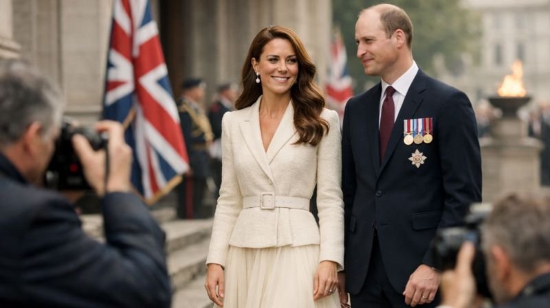 Kate Middleton Self-Portrait Dress: Style & Designer Details Princess of Wales Catherine in cream Self-Portrait dress at VE Day event with Prince William.