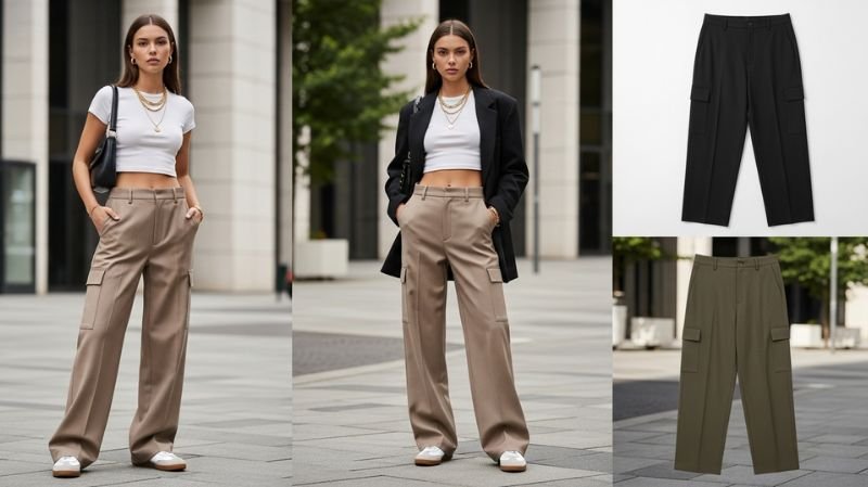 Cargo Pants and Utility Fashion Are Still Going Strong with wide-leg neutral cargo trousers styled in modern streetwear looks