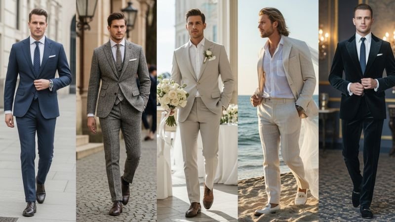 Choosing the Right Suit Fabric with wool, tweed, cotton, linen, and velvet suit styles for men.