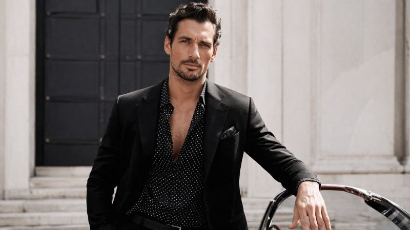 Top 5 Famous Male Models of All Time David Gandy in sleek luxury suit, leaning on car, showcasing muscular physique and modern male supermodel elegance