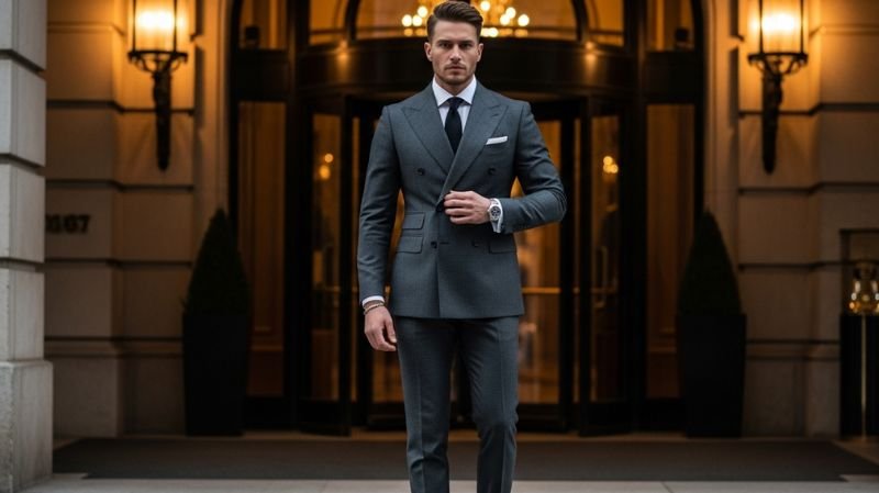 Man wearing a tailored Double-Breasted Suit with peak lapels for formal business and luxury events
