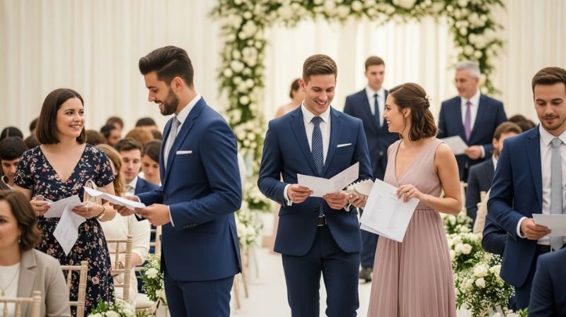 What Is Ushering at a Wedding and How It Benefits Guests How to Be a Great Wedding Usher: ushers guiding guests, handing programs, and welcoming attendees at a ceremony aisle