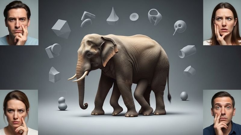 Literal Optical Illusions example showing an elephant with confusing extra legs and hidden shapes