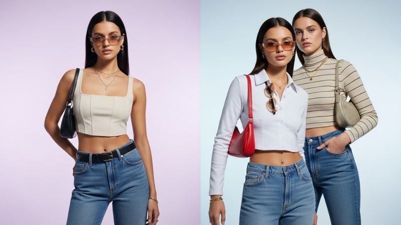Low-Rise Jeans & Crop Tops Y2K fashion look with modern styling, fitted tops, denim silhouettes, and minimalist accessories