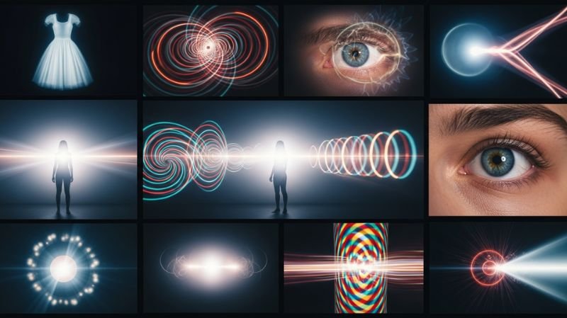 Physiological Optical Illusions showing bright lights, eye strain, motion patterns, and afterimage effects