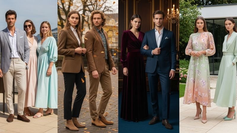 Semi Formal Attire 2026: What to Wear Guide Semi Formal Outfit Ideas by Season with stylish men and women looks for spring, summer, fall, and winter events