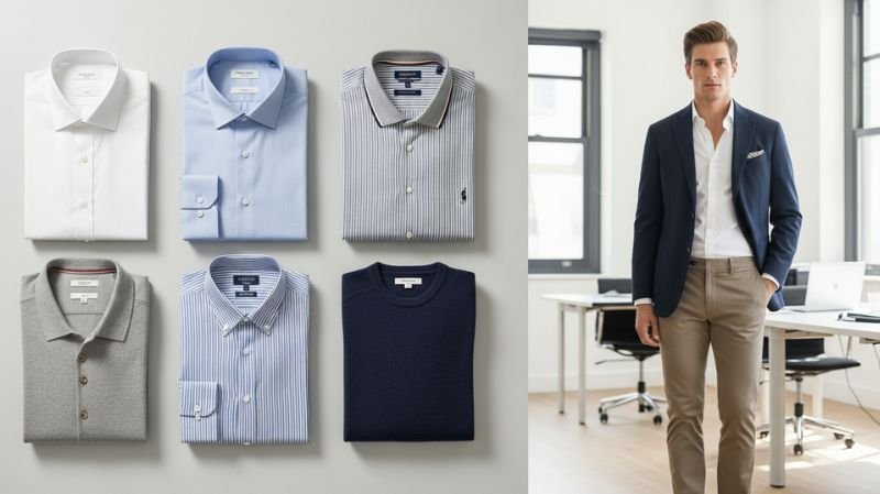 Shirts That Always Work: white, blue and striped dress shirts for corporate casual men office outfits