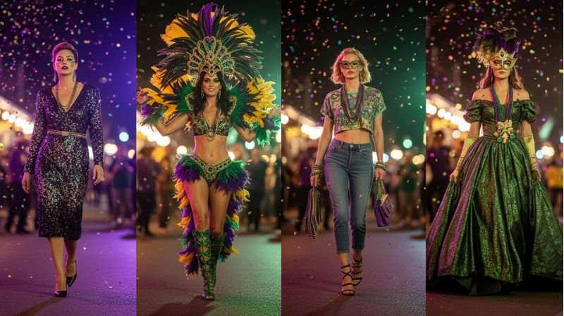 What to Wear to a Mardi Gras Party: Top Outfit Ideas Top Mardi Gras Outfit Ideas for Women featuring sequin dresses, feather costumes, casual looks, and elegant masquerade gowns