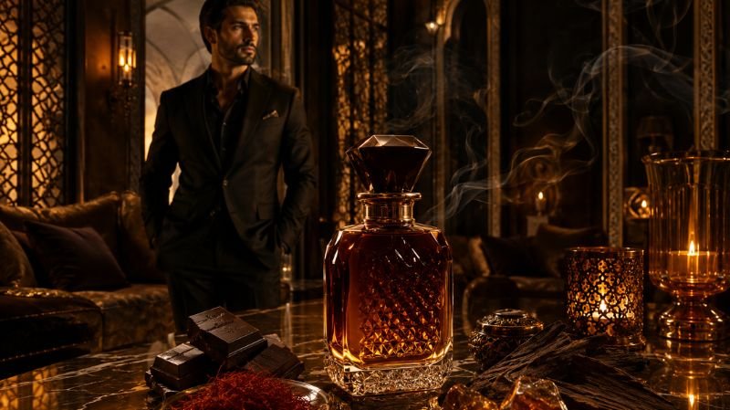 10 Best Long-Lasting Perfumes for Men That Last All Day Arabian Oud Resala – Best Luxury Arabian Perfume with oud, saffron, amber, and chocolate in a royal setting
