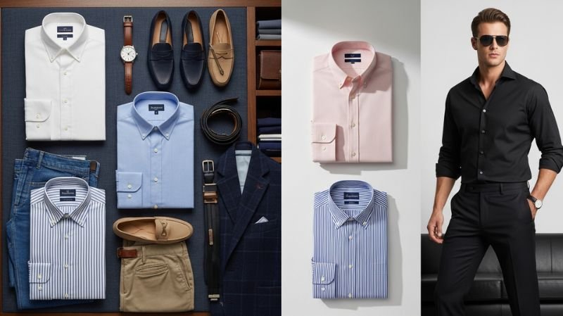 Best Oxford Shirt Colors to Own featuring white, blue, pink and striped styles styled for versatile modern menswear looks