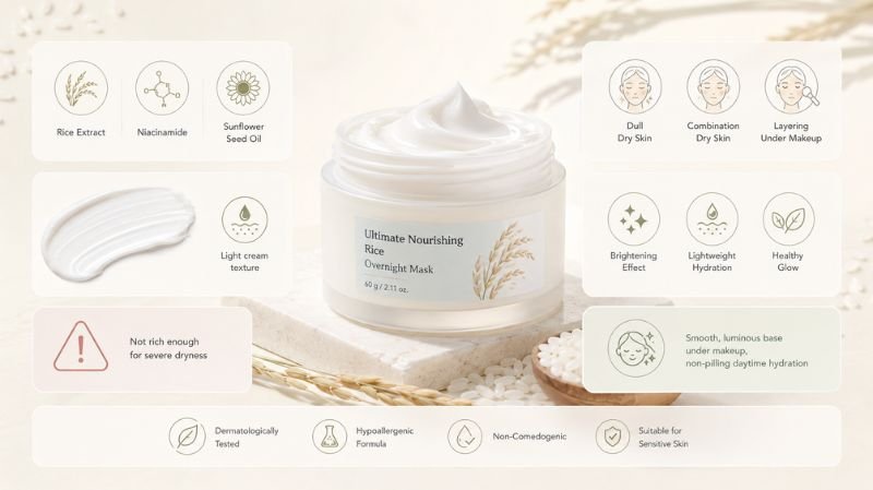 7 Best Fragrance Free Moisturisers for Dry Skin COSRX Ultimate Nourishing Rice Overnight Mask for dull dry skin with lightweight hydration and healthy glow