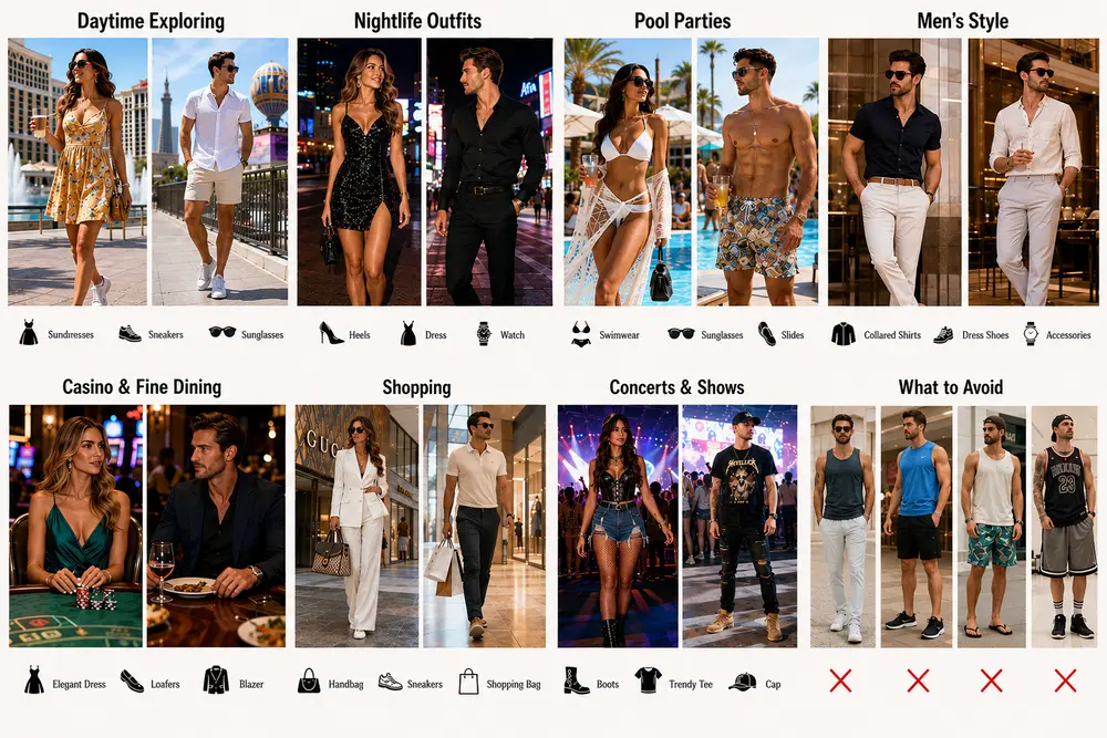 What to Wear in Vegas: Stylish outfit ideas for day, nightlife, pool parties, casinos, dining, and concerts