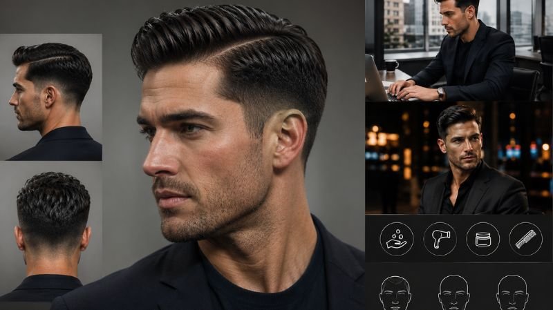 Classic Low Taper Fade with Side Part men’s hairstyle guide featuring sharp profile, polished styling, and professional grooming.