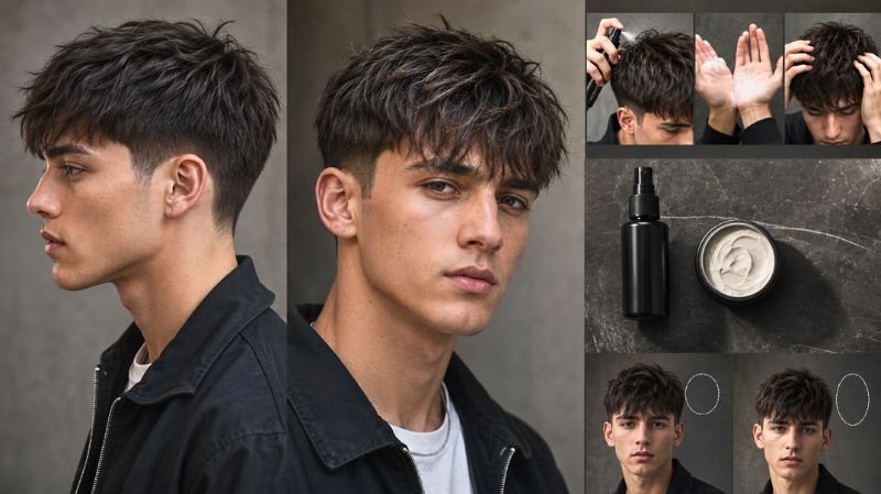 Low Taper Textured Crop hairstyle for men with straight hair, modern layered top, clean fade, matte finish, stylish grooming guide
