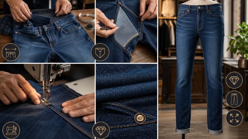 Should You Tailor Jeans Instead? Tailor altering tight designer denim with waistband and seam adjustments