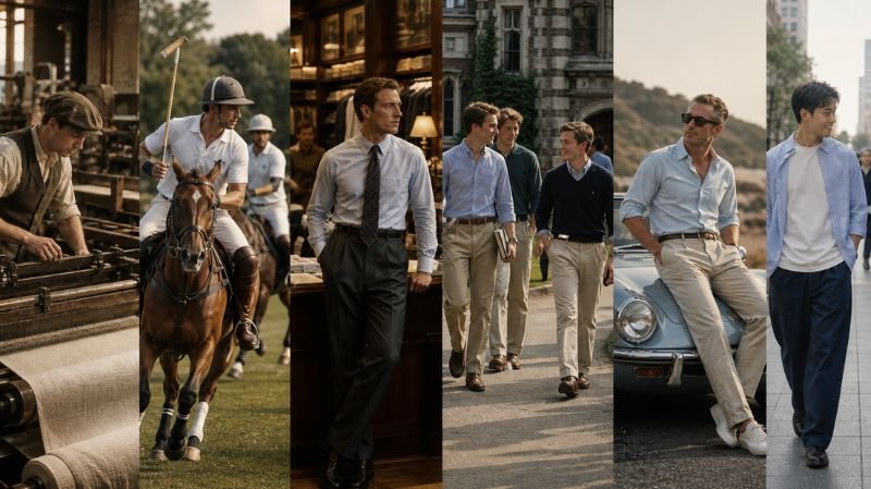 The History of the Oxford Shirt: From Polo Fields to Ivy League shown through a seamless timeline of evolving menswear style