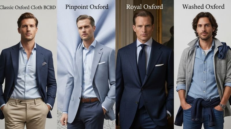 Types of Oxford Shirts You Should Know featuring classic, pinpoint, royal and washed Oxford styles in modern menswear looks