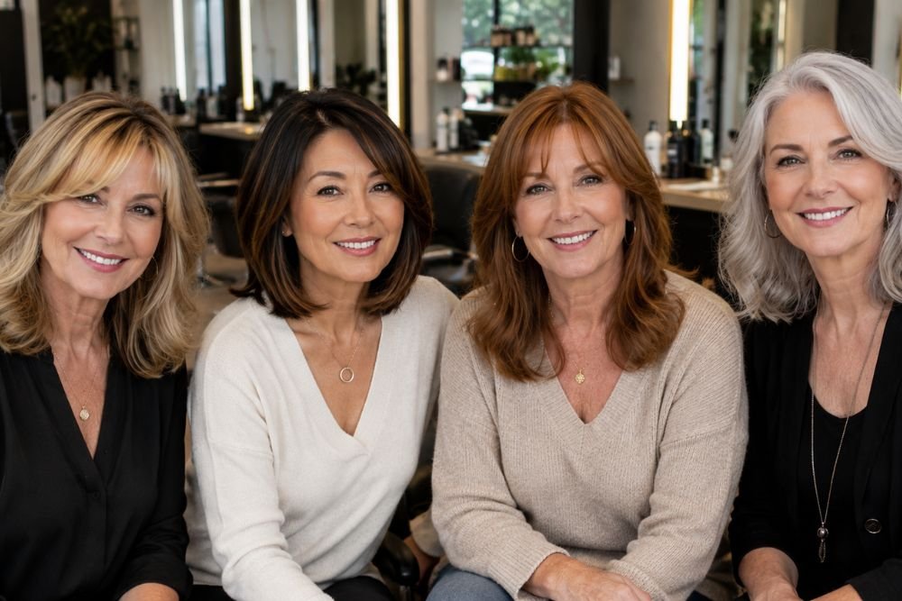 Medium length hairstyles for women over 50 with layered shoulder length cuts and modern styles