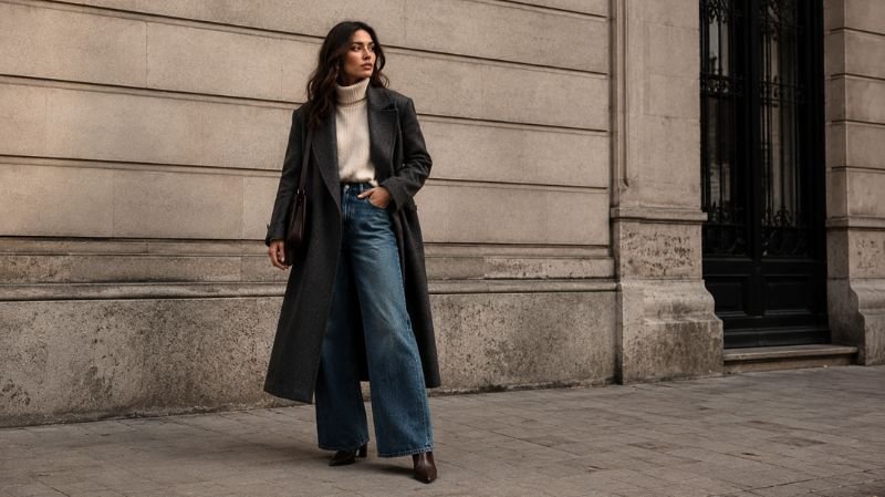 10 Best Shoes to Wear with Wide Leg Jeans Ankle boots styled with wide leg jeans winter outfit