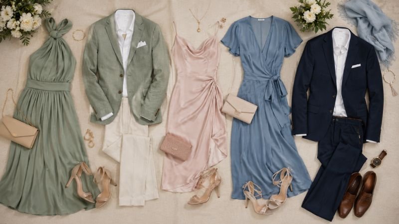 Popular wedding guest colors and fabrics for casual weddings