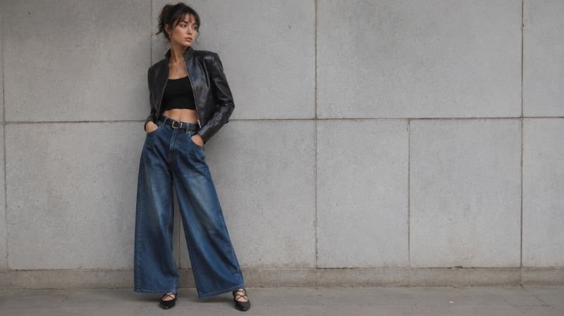 10 Best Shoes to Wear with Wide Leg Jeans Lace up flats styled with wide leg jeans edgy outfit