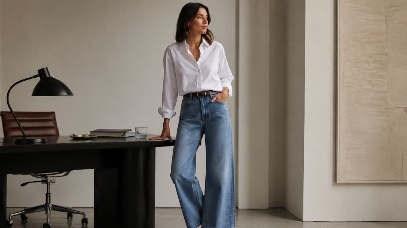 10 Best Shoes to Wear with Wide Leg Jeans Loafers styled with wide leg jeans smart casual outfit
