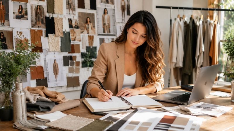 Fashion brand founder creating a mission statement and defining core business values
