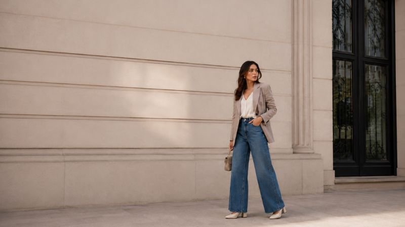 10 Best Shoes to Wear with Wide Leg Jeans Block heels styled with wide leg jeans elegant outfit