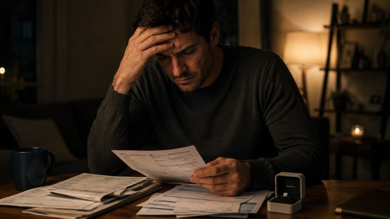 Stress from financial debt due to expensive engagement ring purchase