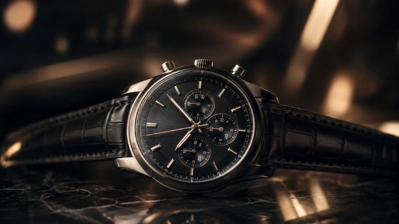 Chronograph watch showing active stopwatch function with moving seconds hand