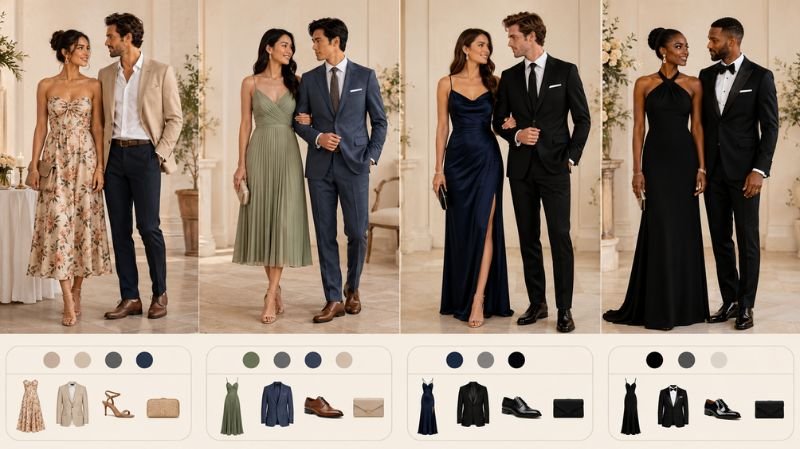 What Does Formal Attire Mean for Wedding? Rules & Tips Wedding dress code comparison from casual to black tie