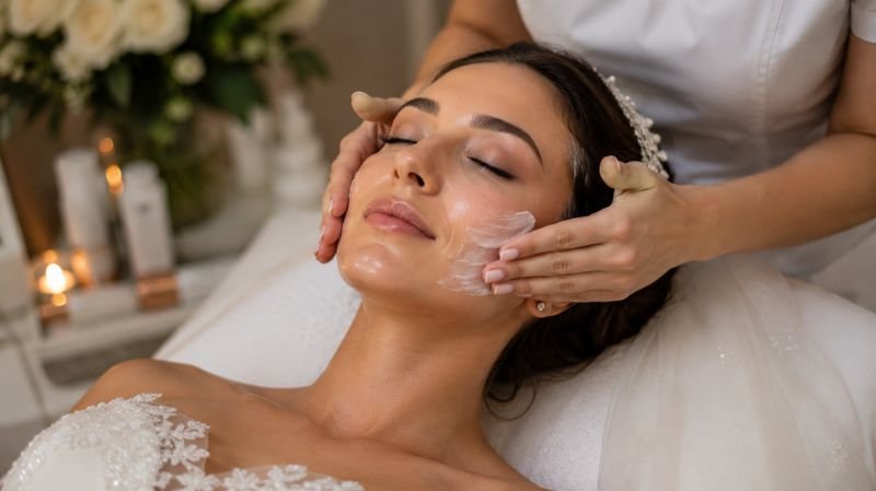 How Often Should You Get a Facial? Expert Recommendations Bride receiving professional facial before wedding day