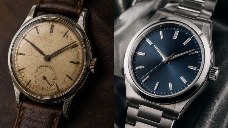 Side-by-side comparison of vintage and modern Rolex watches