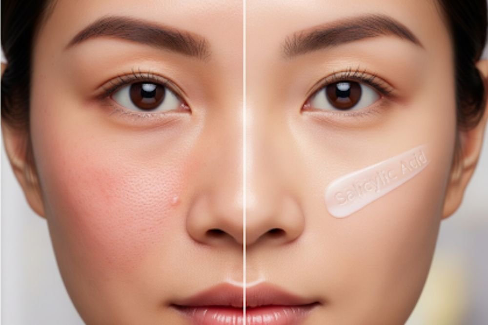 How To Use Salicylic Acid Without Damaging Your Skin Barrier: before-and-after skin showing reduced acne and redness