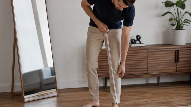 Person measuring inseam on body