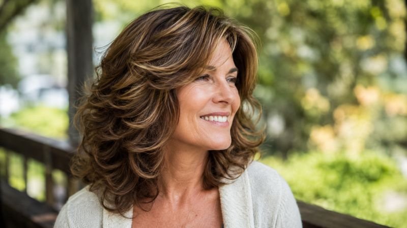 Layered wavy medium length hairstyle for women over 50