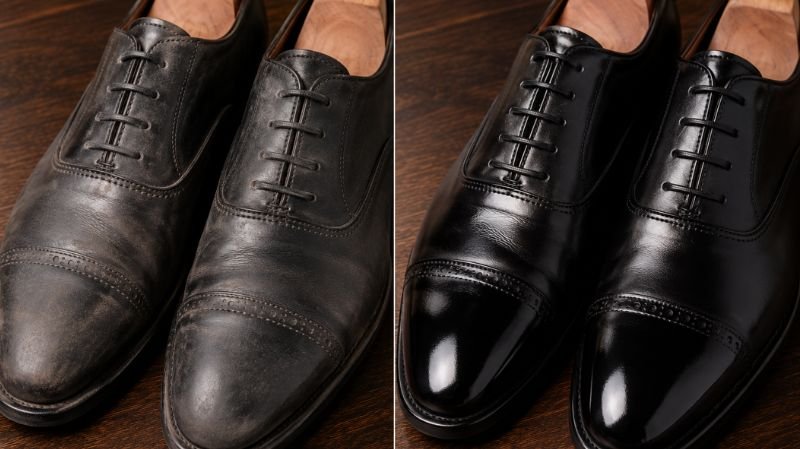 Before and after leather shoe restoration