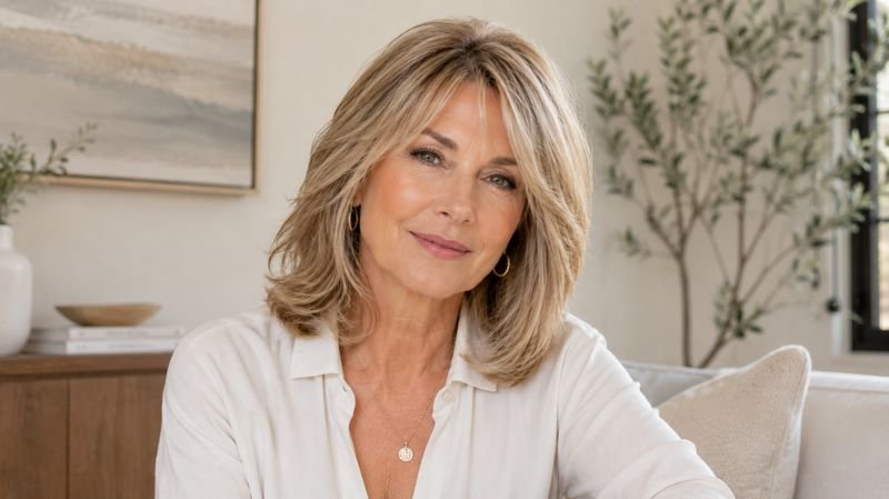 Modern shag hairstyle for women over 50 with texture and volume