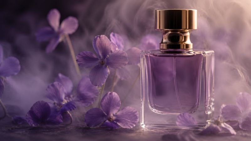 soft violet flowers powdery elegant fragrance concept aesthetic